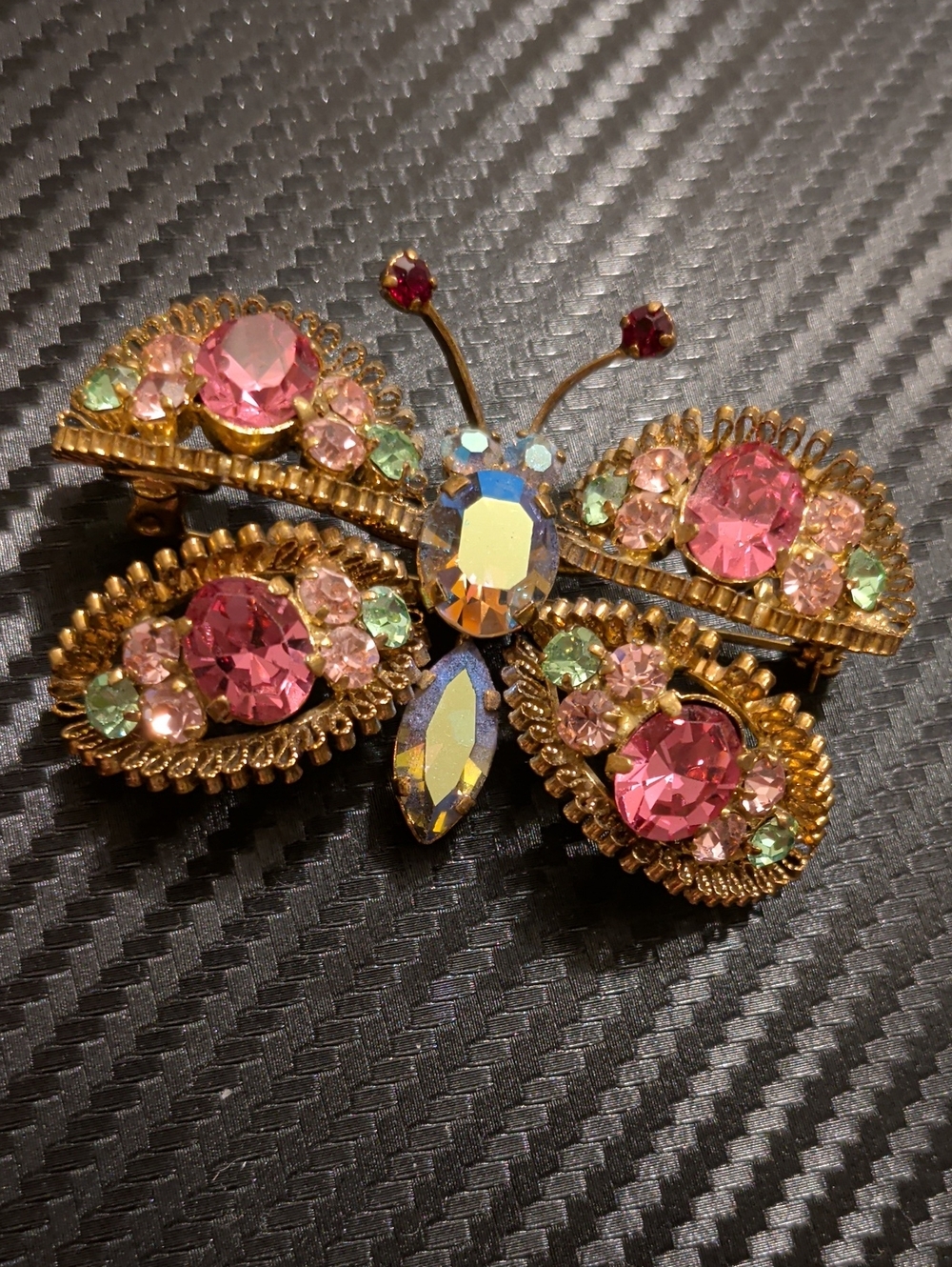Vintage 1950s Signed Austria Butterfly Brooch Pin, Colourful Austrian Crystals